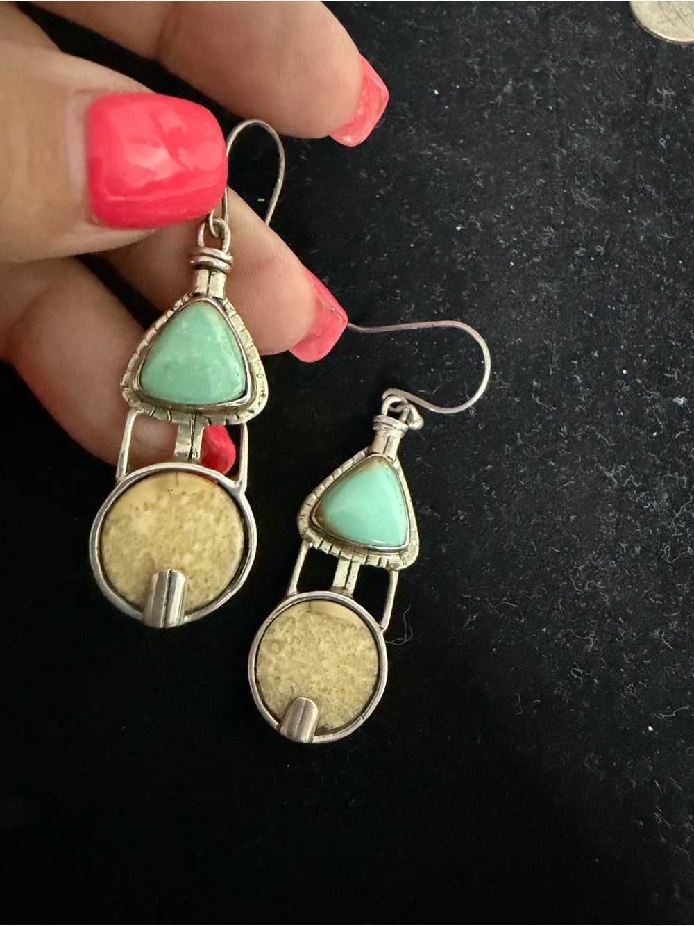 925 Sterling silver turquoise and elk ivory dangle earrings